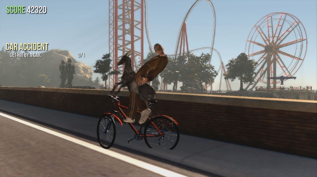 Goat Simulator 1.1 自転車に乗るヤギに乗る人間の図